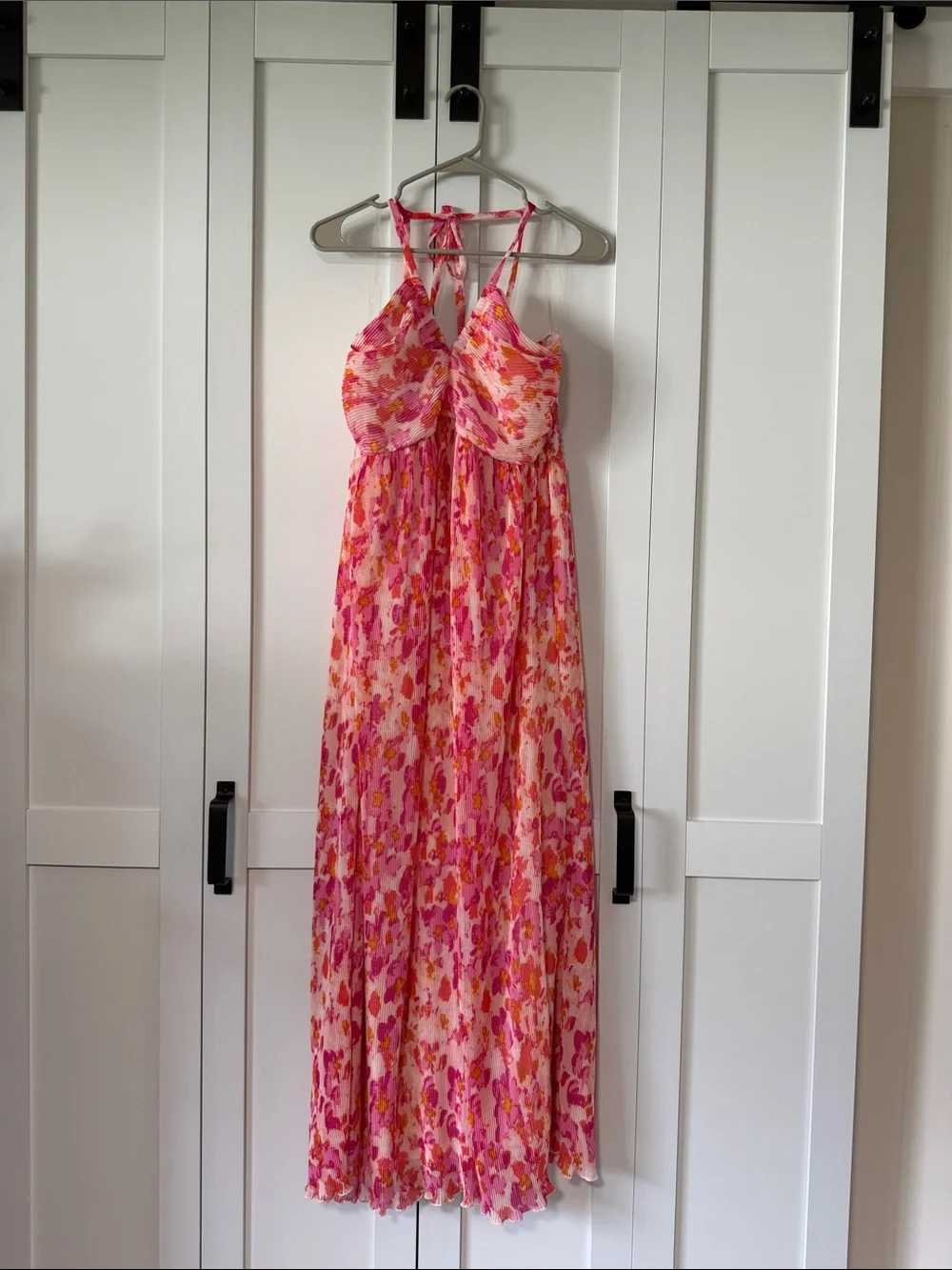 Pink Floral Halter Maxi Dress